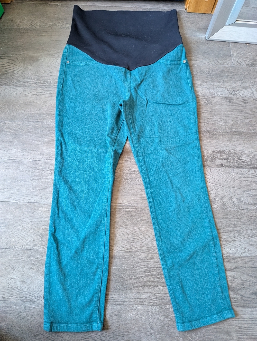LILA RYAN Teal Straight-Leg Maternity Jeans with Black Waistband